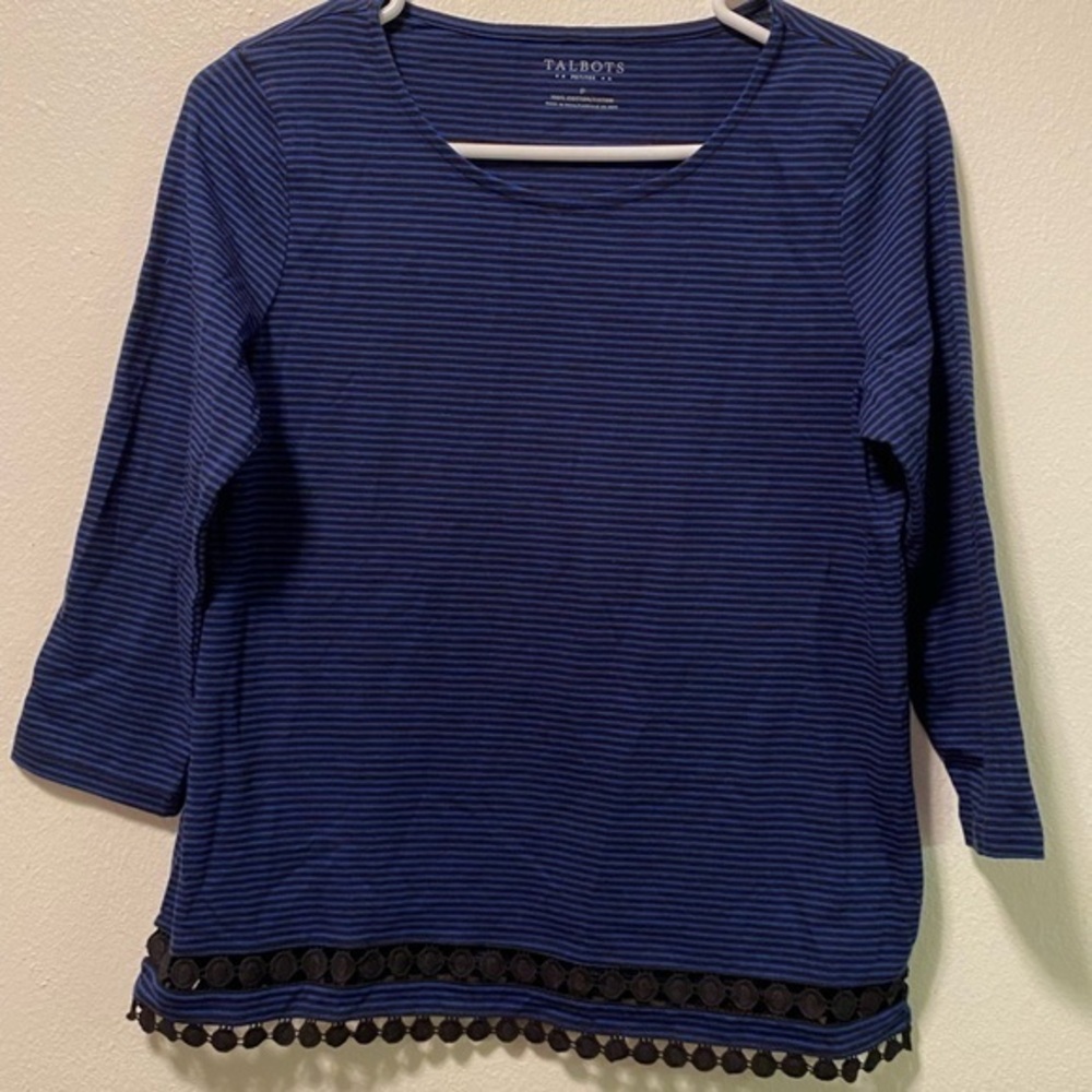 Talbots Shirt‎ Women’s Size P Blue Long Sleeve Stripes GrannyCore Pullover